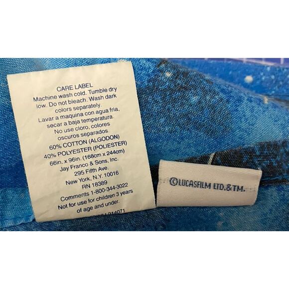 Vtg 1980s Star Wars Twin Flat Sheet Blue Millennium Falcon X Wing Tie Fighter - Picture 3 of 5